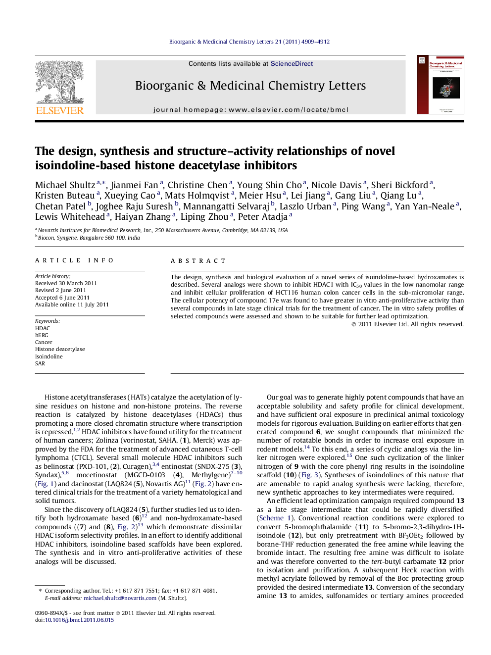 The design, synthesis and structure–activity relationships of novel isoindoline-based histone deacetylase inhibitors