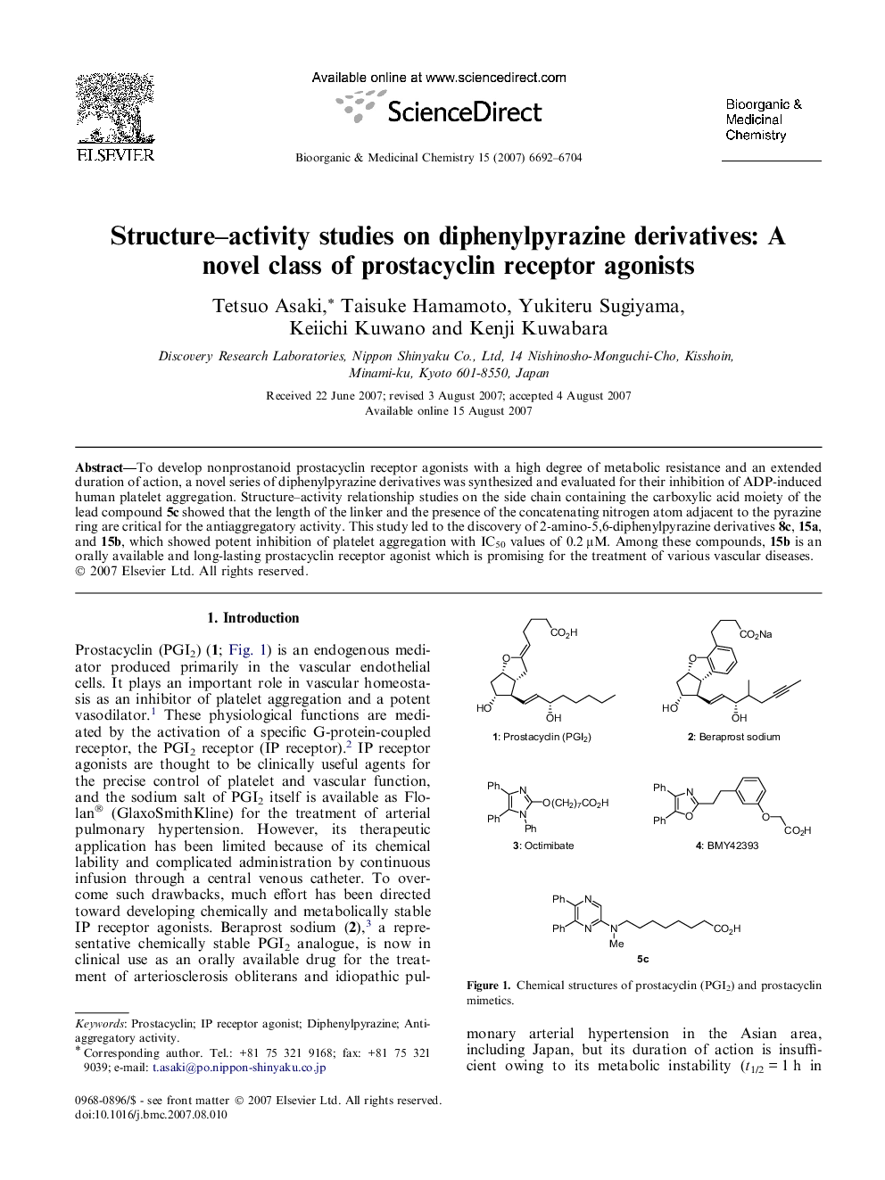 Structure–activity studies on diphenylpyrazine derivatives: A novel class of prostacyclin receptor agonists