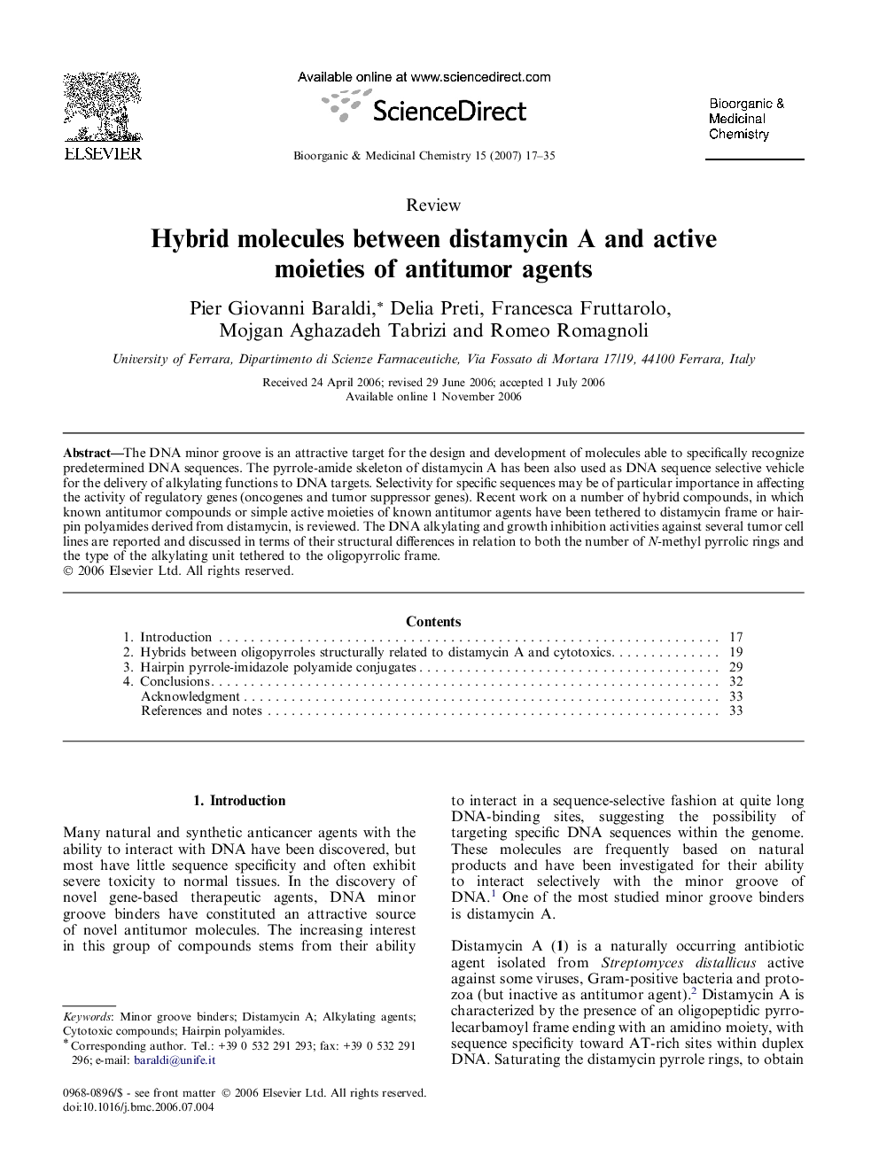 Hybrid molecules between distamycin A and active moieties of antitumor agents