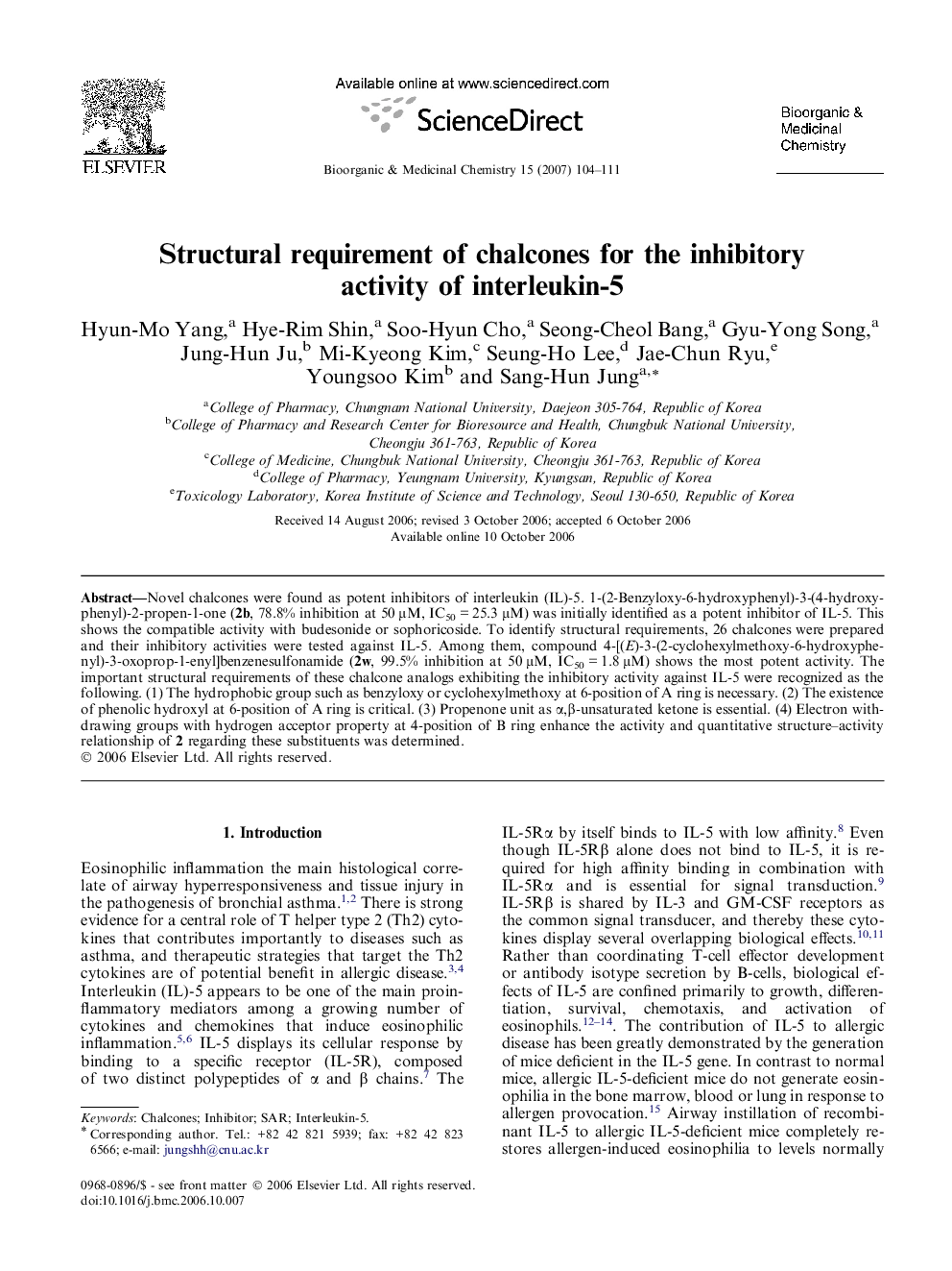 Structural requirement of chalcones for the inhibitory activity of interleukin-5