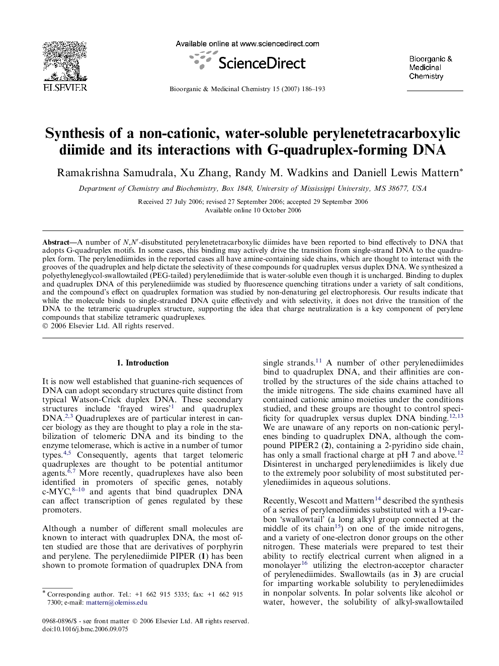 عکس صفحه اول مقاله: Synthesis of a non-cationic, water-soluble perylenetetracarboxylic diimide and its interactions with G-quadruplex-forming DNA Synthesis of a non-cationic, water-soluble perylenetetracarboxylic diimide and its interactions with G-quadruplex-forming DNA