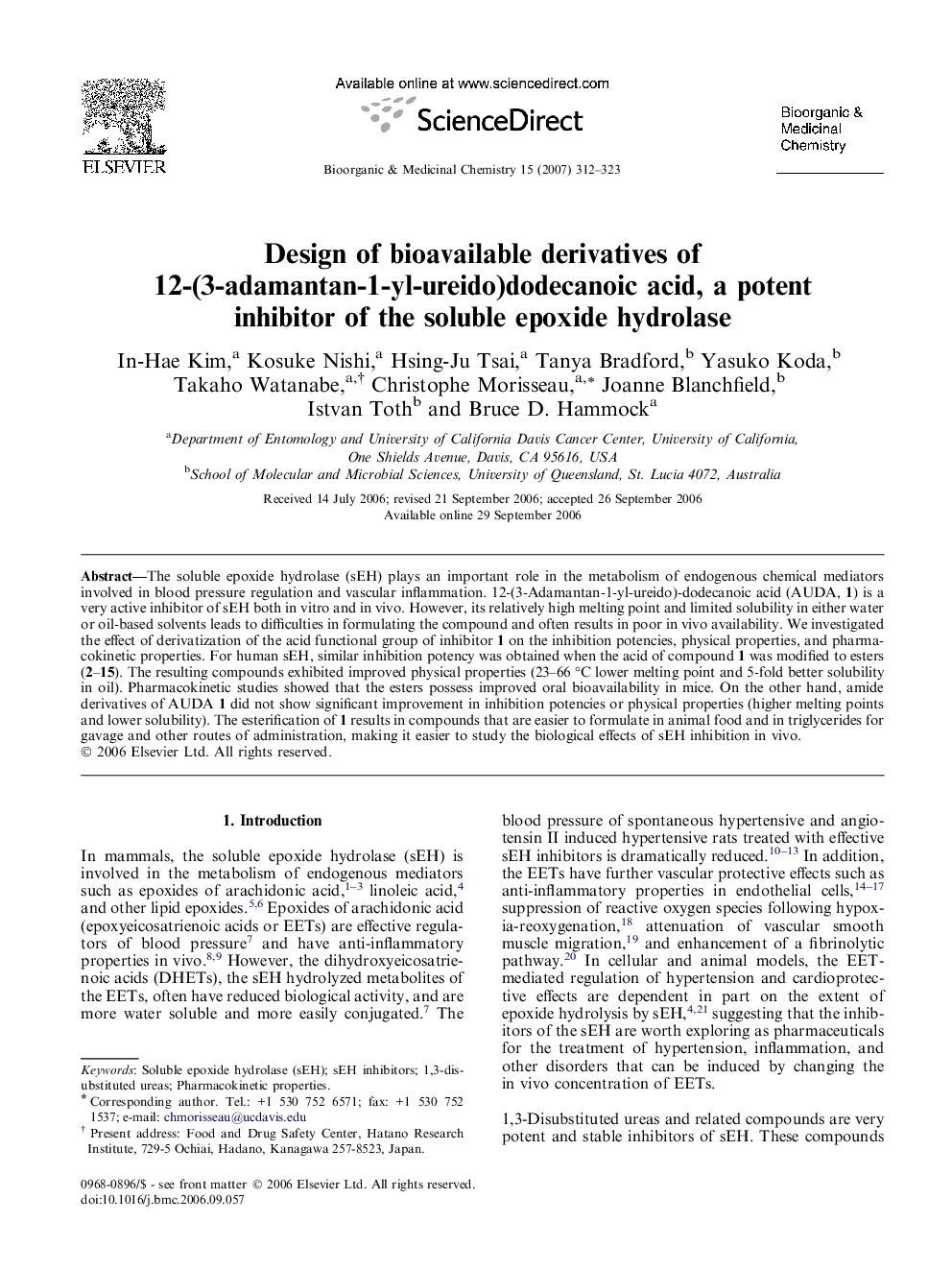 Design of bioavailable derivatives of 12-(3-adamantan-1-yl-ureido)dodecanoic acid, a potent inhibitor of the soluble epoxide hydrolase