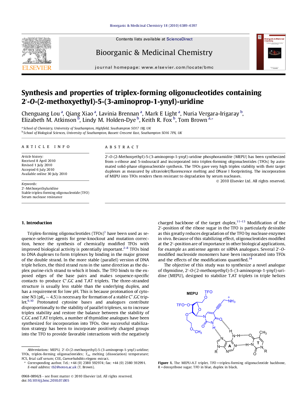 Synthesis and properties of triplex-forming oligonucleotides containing 2′-O-(2-methoxyethyl)-5-(3-aminoprop-1-ynyl)-uridine