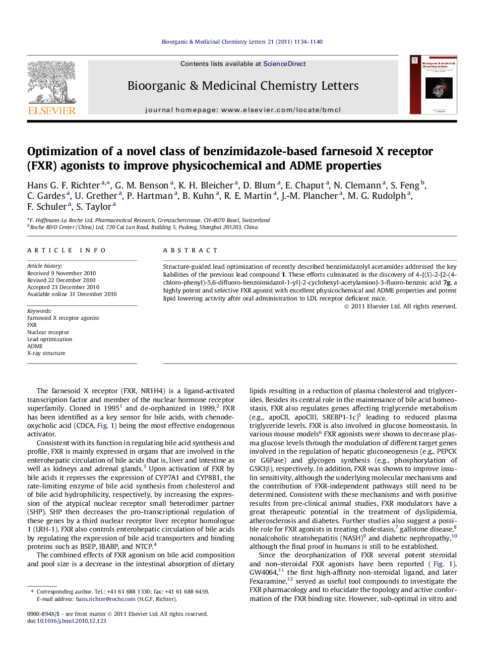 Optimization of a novel class of benzimidazole-based farnesoid X receptor (FXR) agonists to improve physicochemical and ADME properties