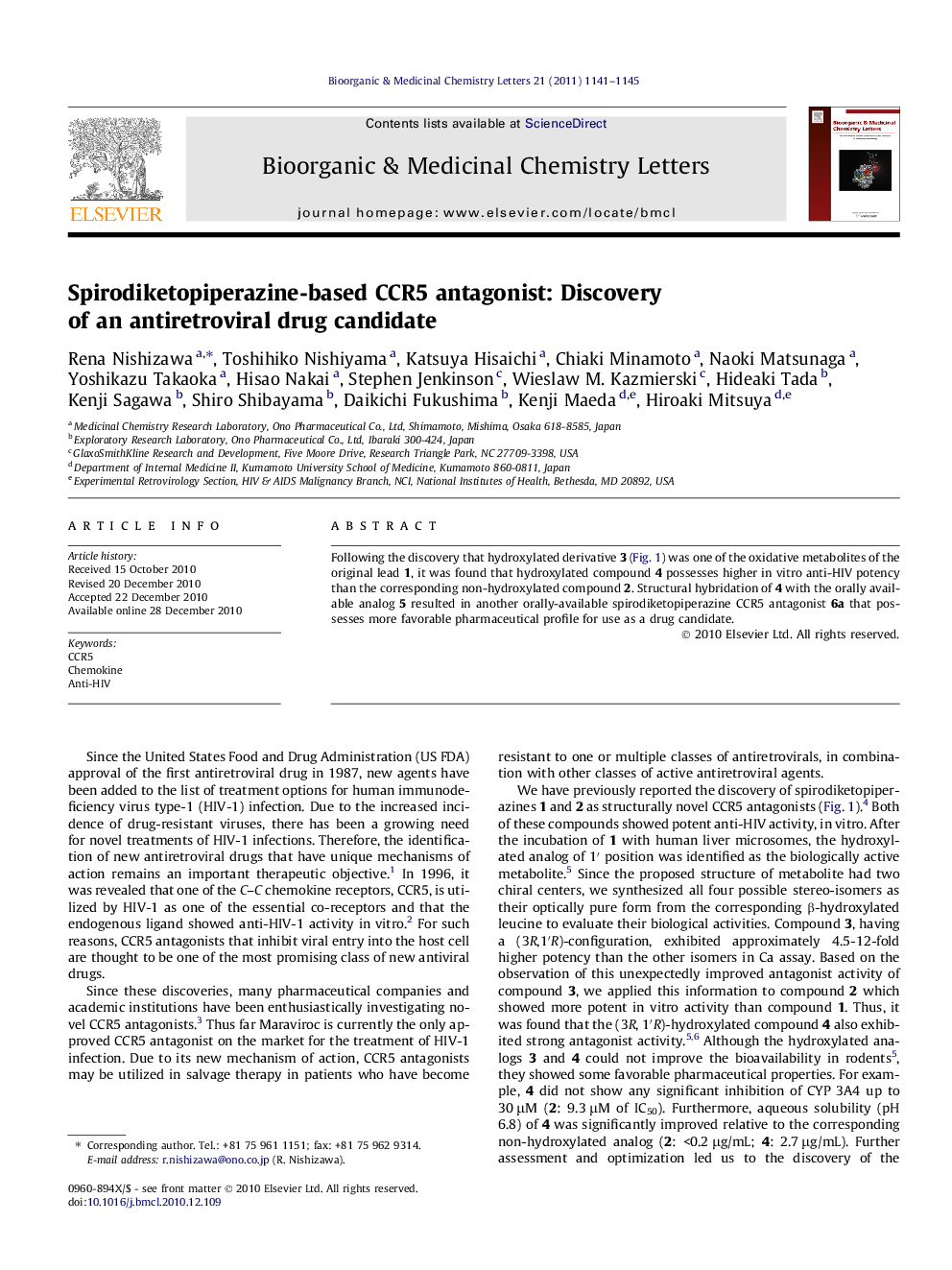 Spirodiketopiperazine-based CCR5 antagonist: Discovery of an antiretroviral drug candidate