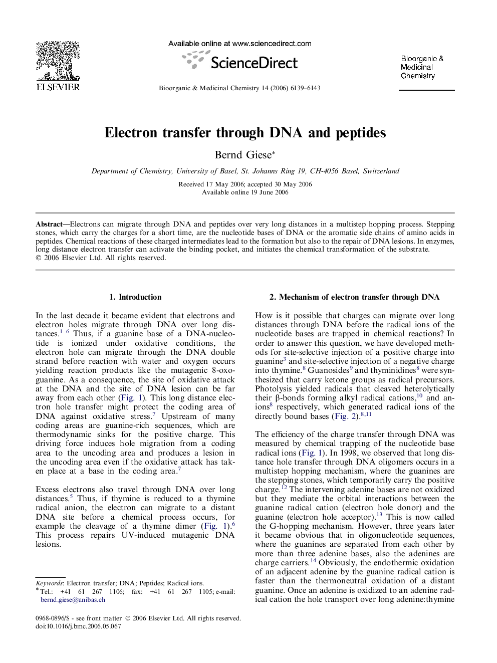 Electron transfer through DNA and peptides