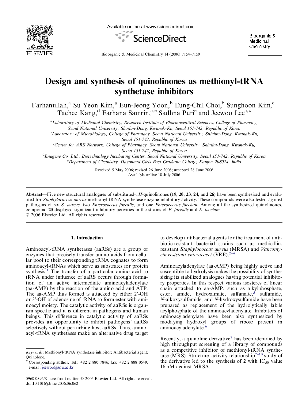 Design and synthesis of quinolinones as methionyl-tRNA synthetase inhibitors