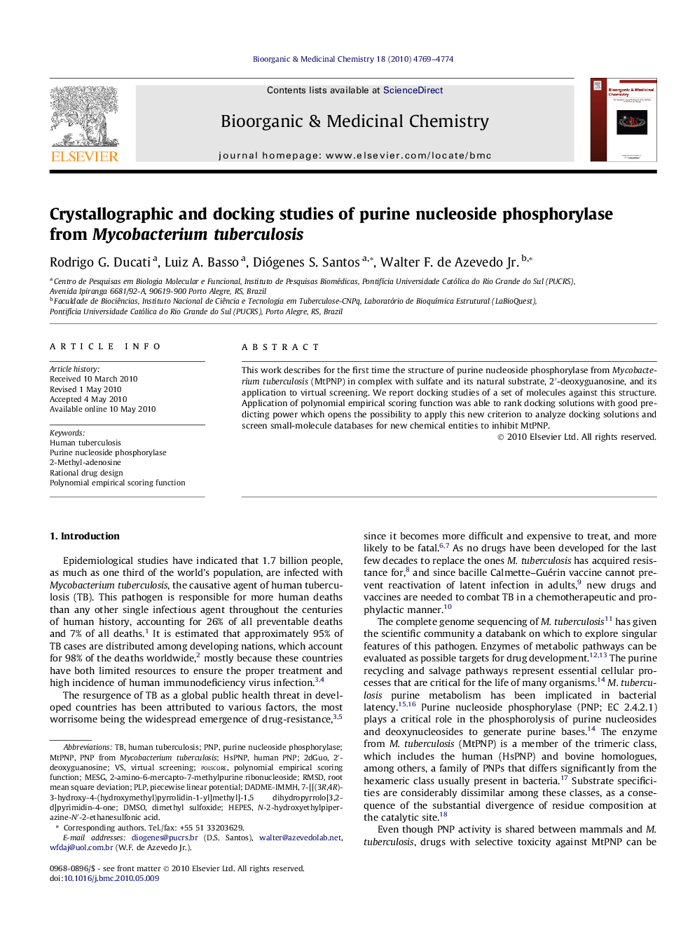 Crystallographic and docking studies of purine nucleoside phosphorylase from Mycobacterium tuberculosis