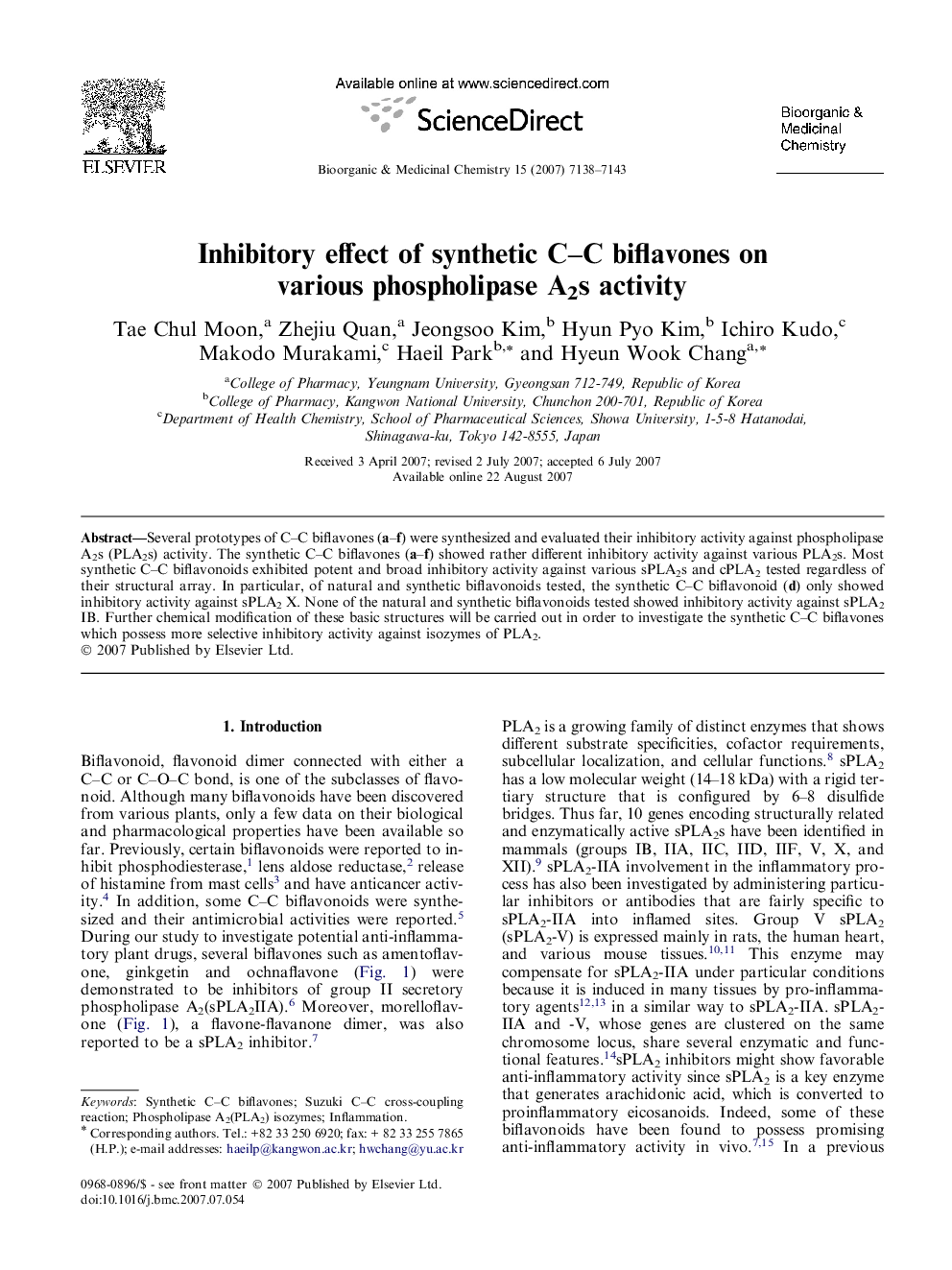 عکس صفحه اول مقاله: Inhibitory effect of synthetic C–C biflavones on various phospholipase A2s activity Inhibitory effect of synthetic C–C biflavones on various phospholipase A2s activity