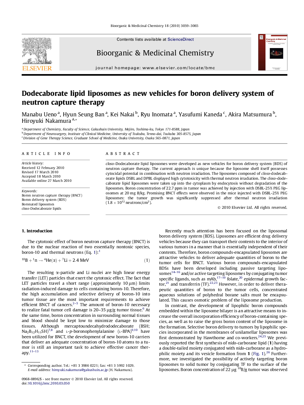 Dodecaborate lipid liposomes as new vehicles for boron delivery system of neutron capture therapy