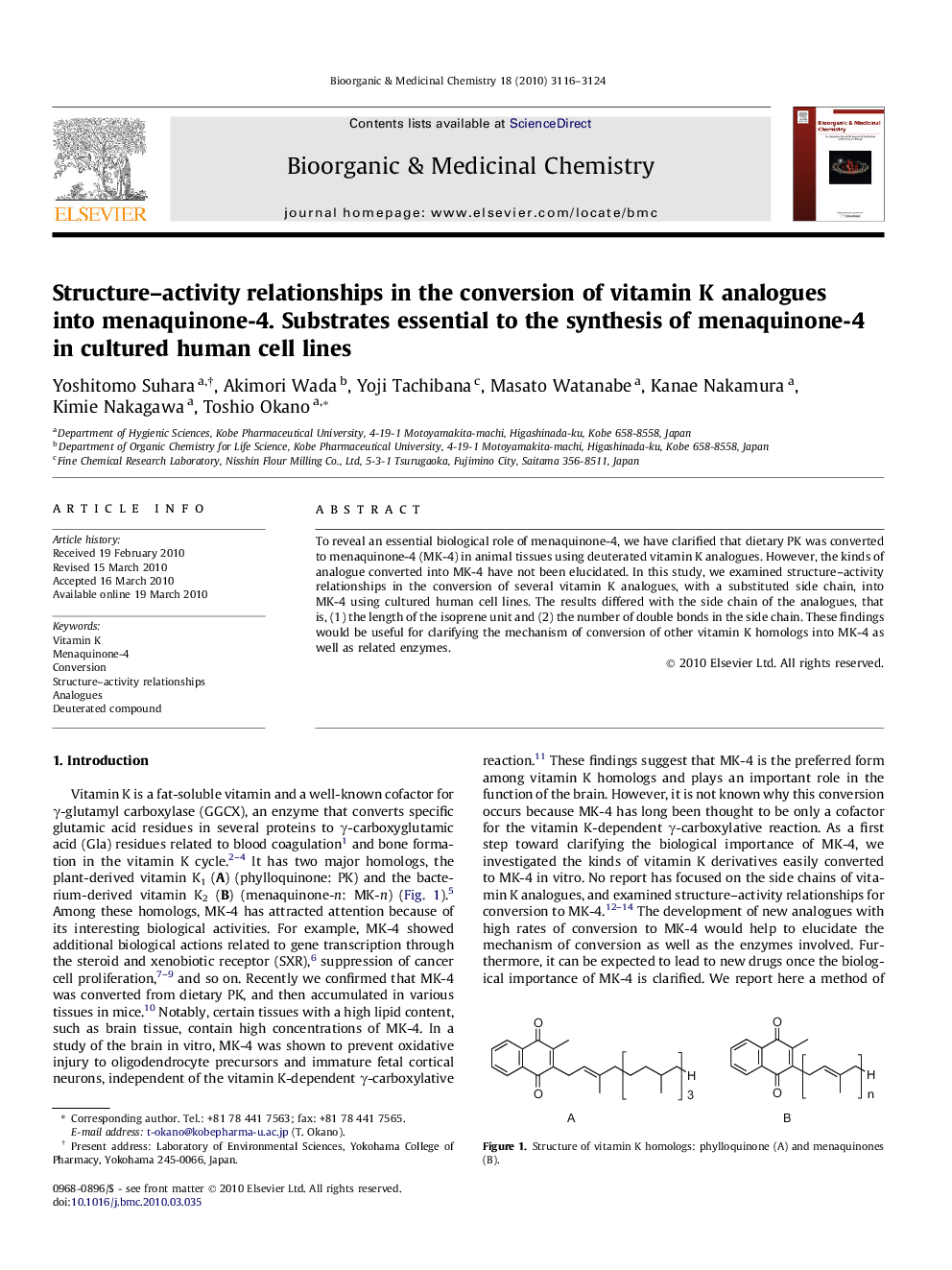 Structure–activity relationships in the conversion of vitamin K analogues into menaquinone-4. Substrates essential to the synthesis of menaquinone-4 in cultured human cell lines