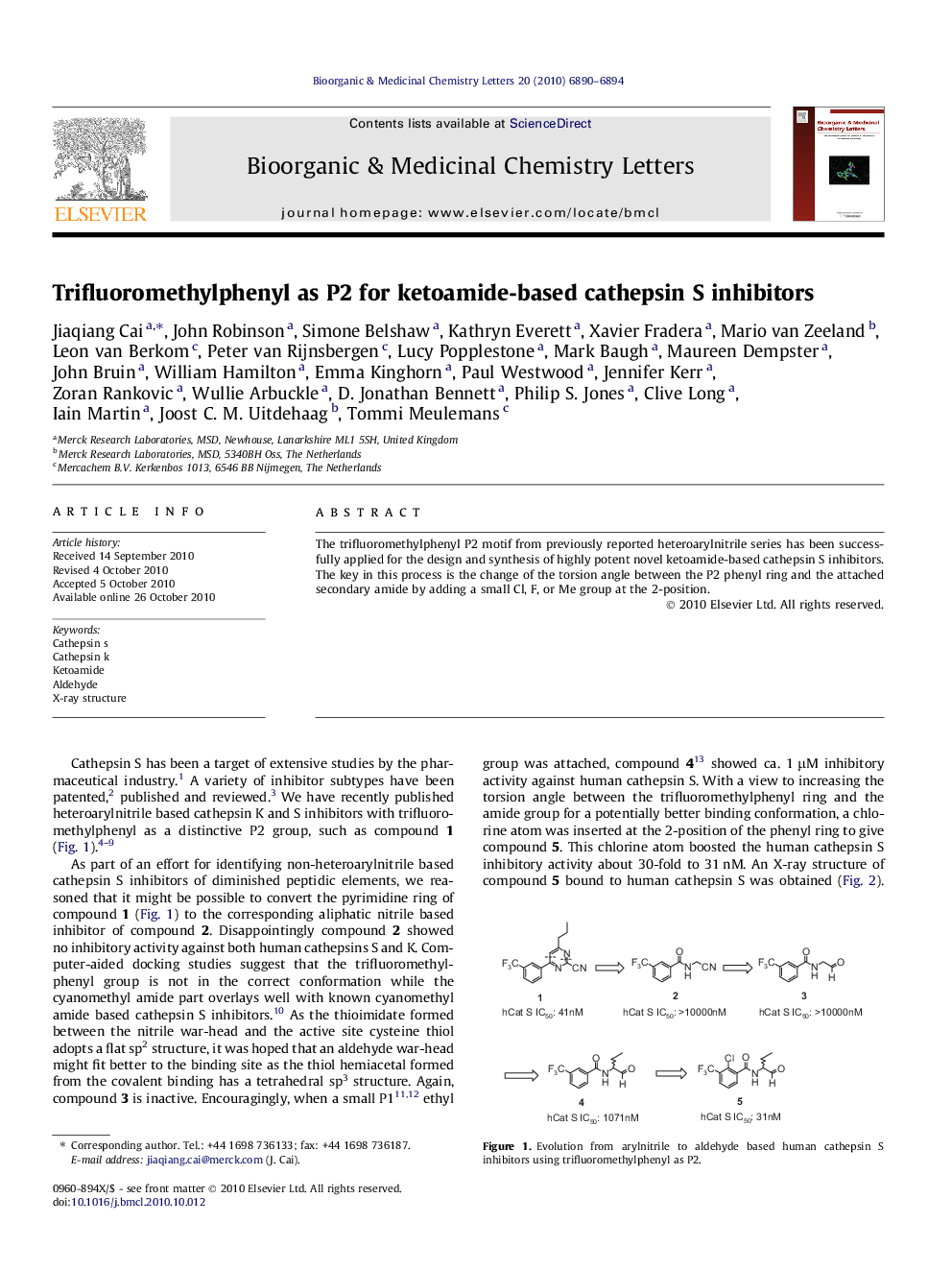 Trifluoromethylphenyl as P2 for ketoamide-based cathepsin S inhibitors