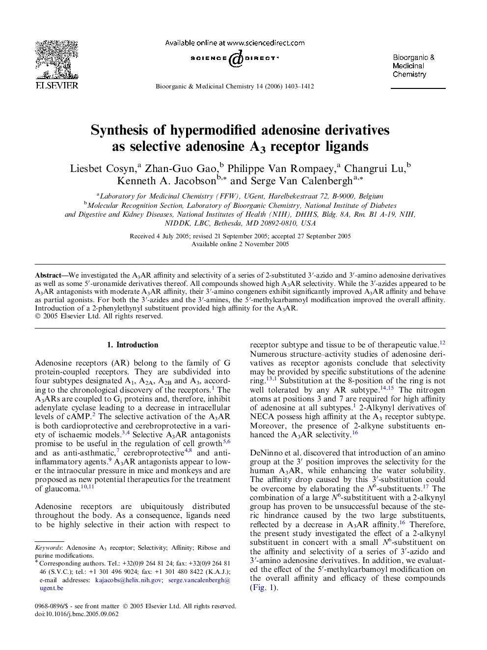 Synthesis of hypermodified adenosine derivatives as selective adenosine A3 receptor ligands