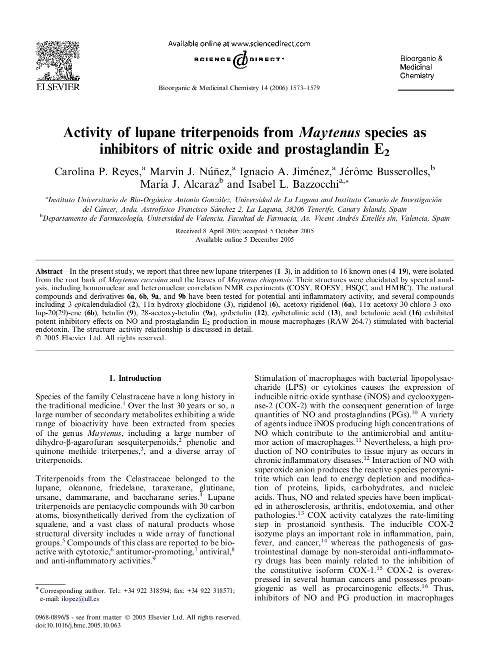 Activity of lupane triterpenoids from Maytenus species as inhibitors of nitric oxide and prostaglandin E2
