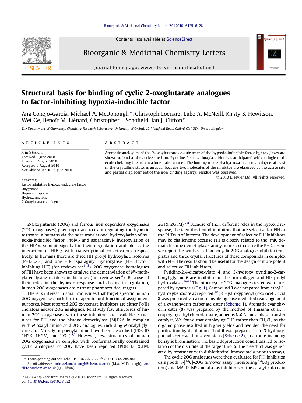 Structural basis for binding of cyclic 2-oxoglutarate analogues to factor-inhibiting hypoxia-inducible factor