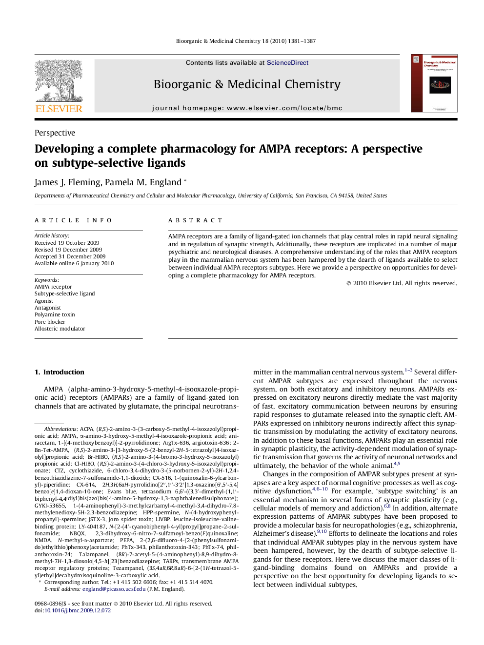 عکس صفحه اول مقاله: Developing a complete pharmacology for AMPA receptors: A perspective on subtype-selective ligands Developing a complete pharmacology for AMPA receptors: A perspective on subtype-selective ligands
