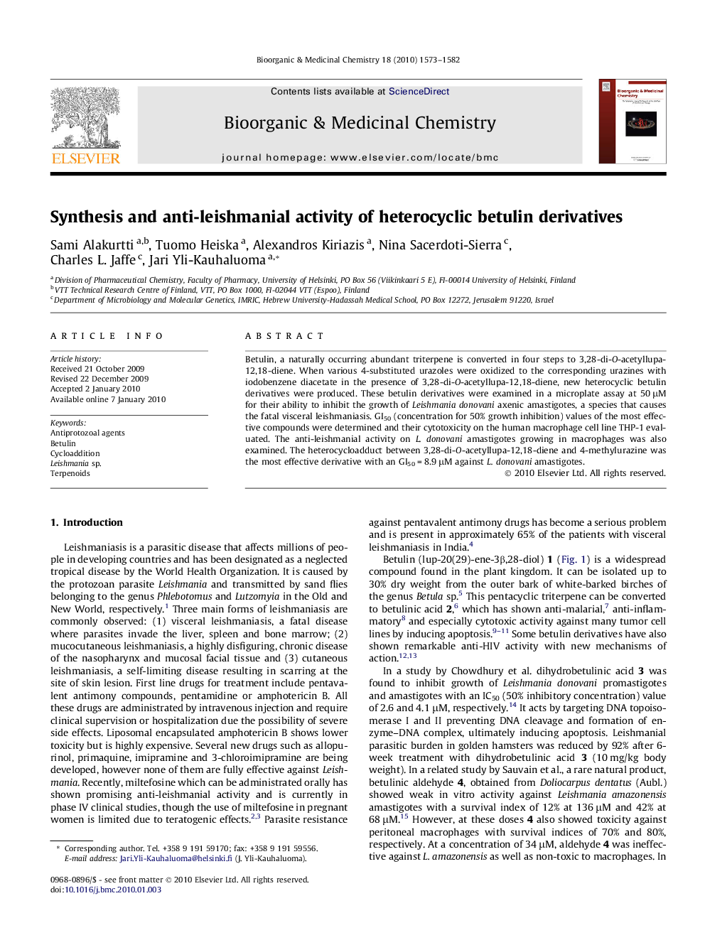 Synthesis and anti-leishmanial activity of heterocyclic betulin derivatives