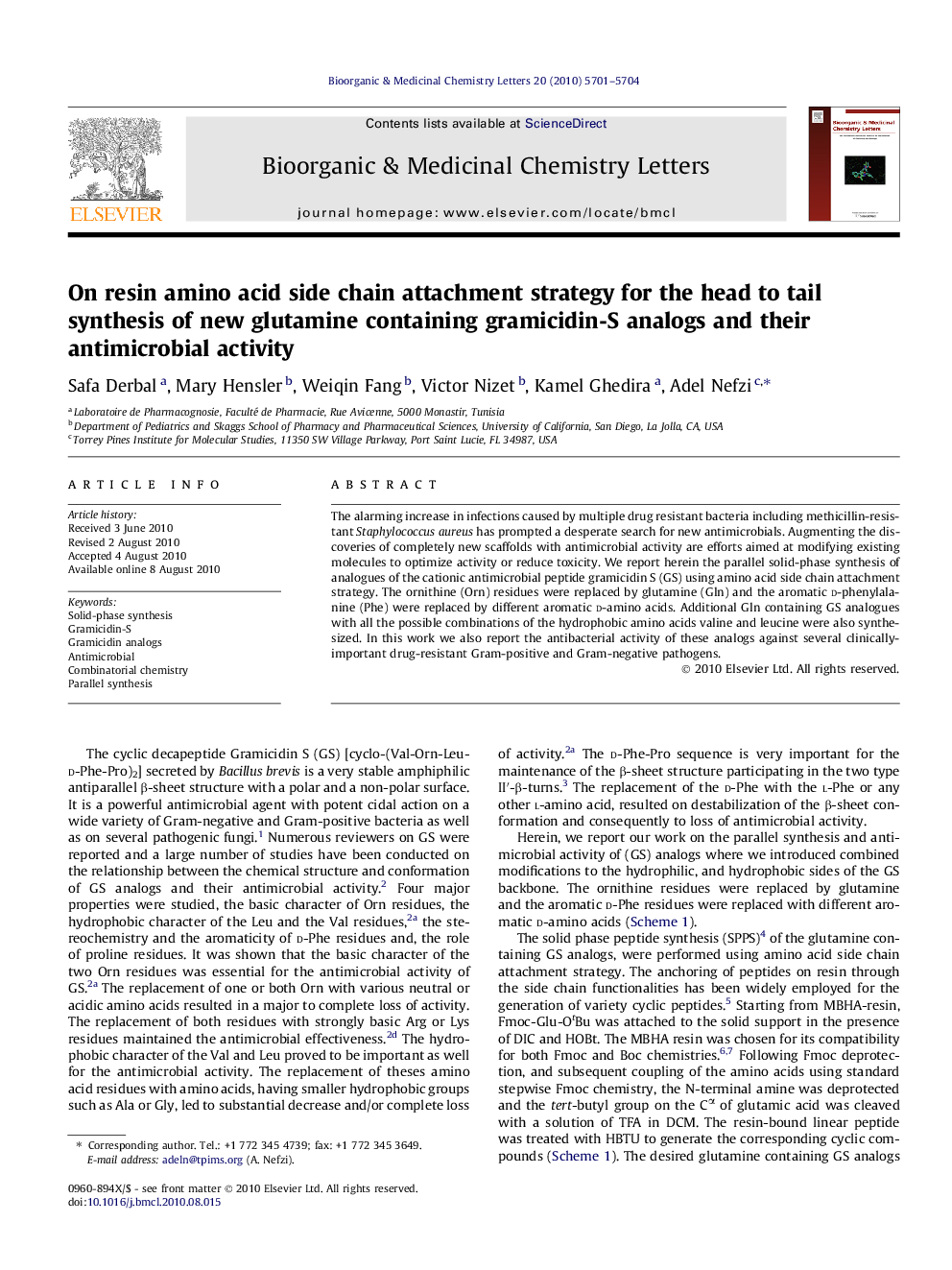 On resin amino acid side chain attachment strategy for the head to tail synthesis of new glutamine containing gramicidin-S analogs and their antimicrobial activity