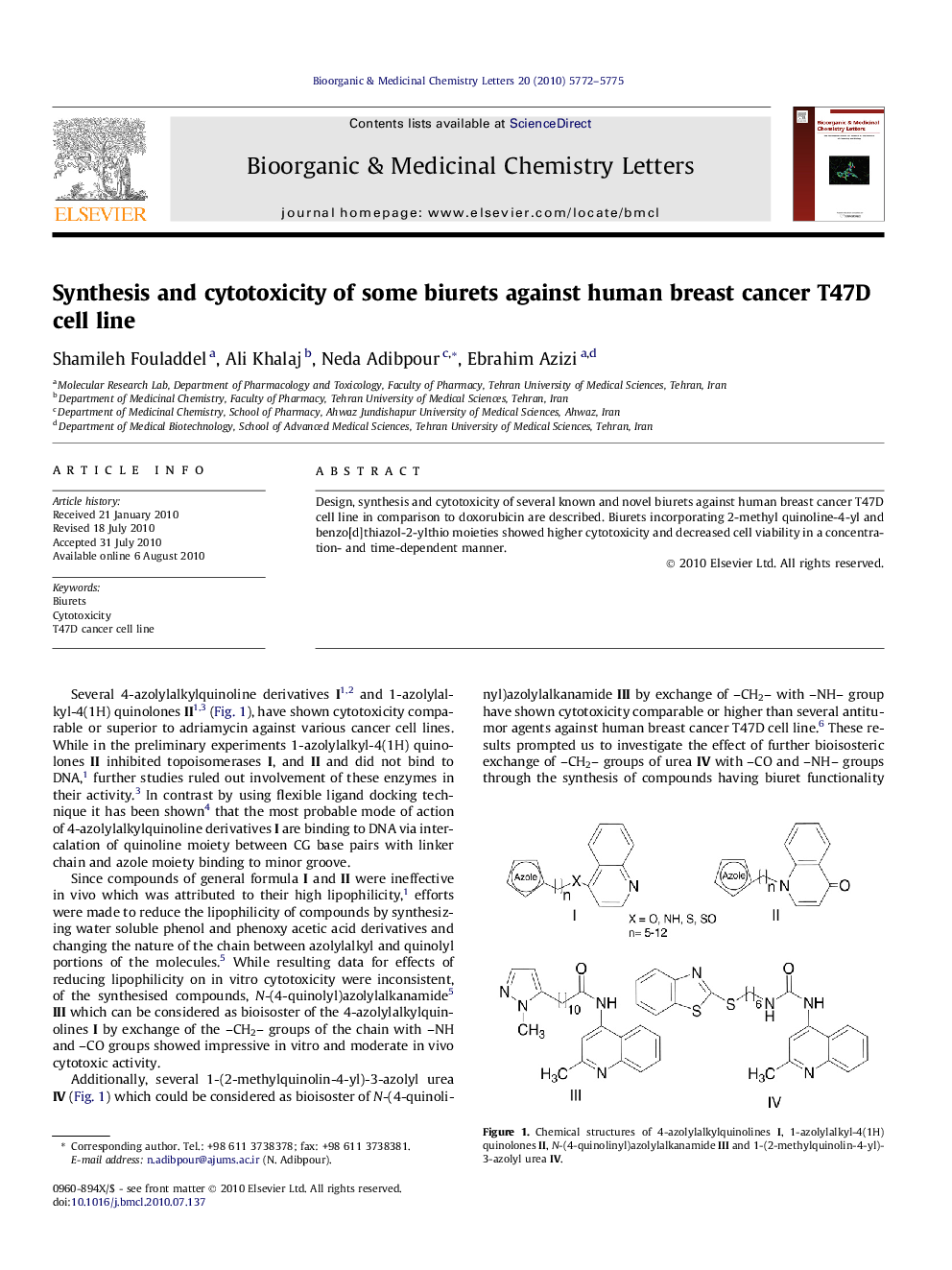 Synthesis and cytotoxicity of some biurets against human breast cancer T47D cell line