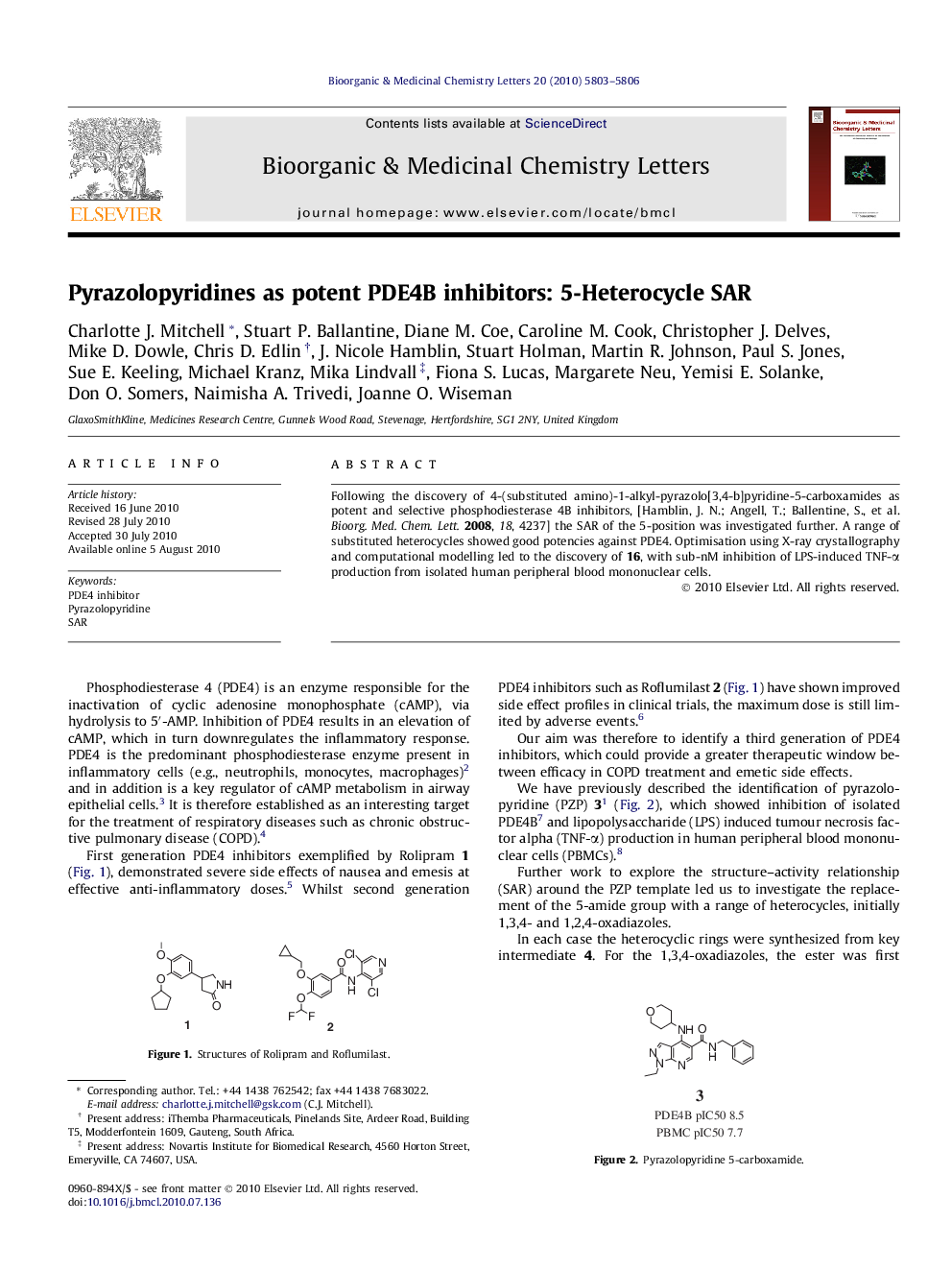 Pyrazolopyridines as potent PDE4B inhibitors: 5-Heterocycle SAR