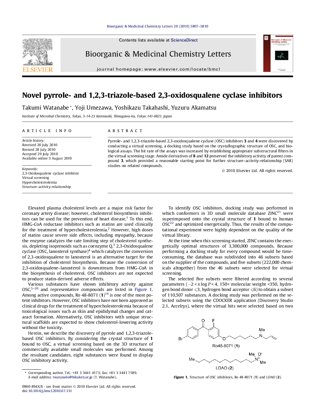 Novel pyrrole- and 1,2,3-triazole-based 2,3-oxidosqualene cyclase inhibitors