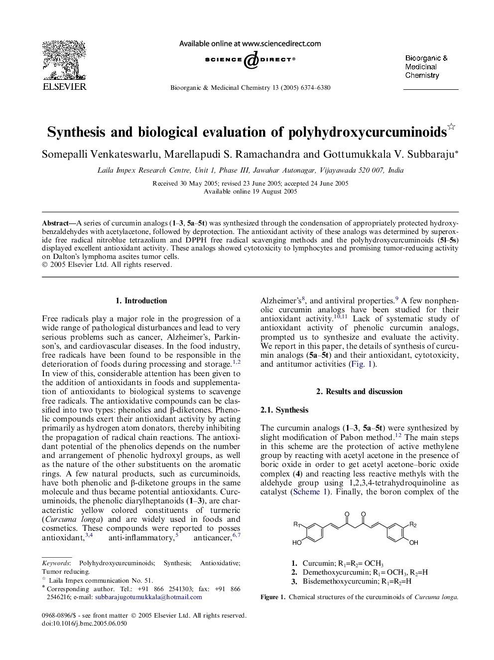 Synthesis and biological evaluation of polyhydroxycurcuminoids 