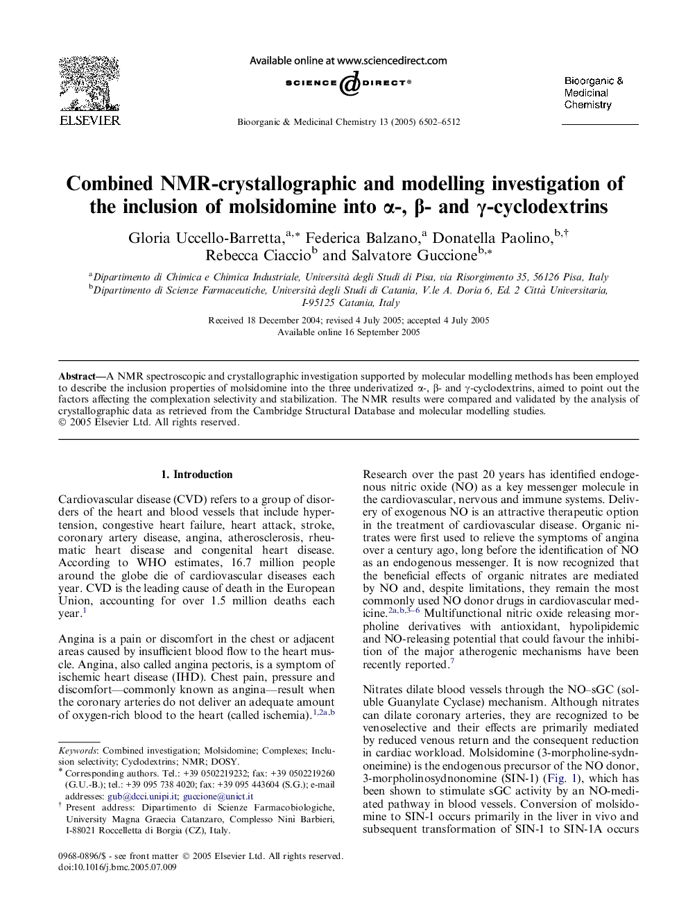 Combined NMR-crystallographic and modelling investigation of the inclusion of molsidomine into Î±-, Î²- and Î³-cyclodextrins