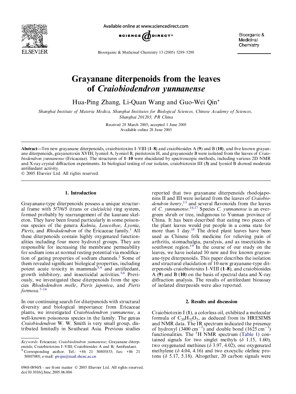 Grayanane diterpenoids from the leaves of Craiobiodendron yunnanense