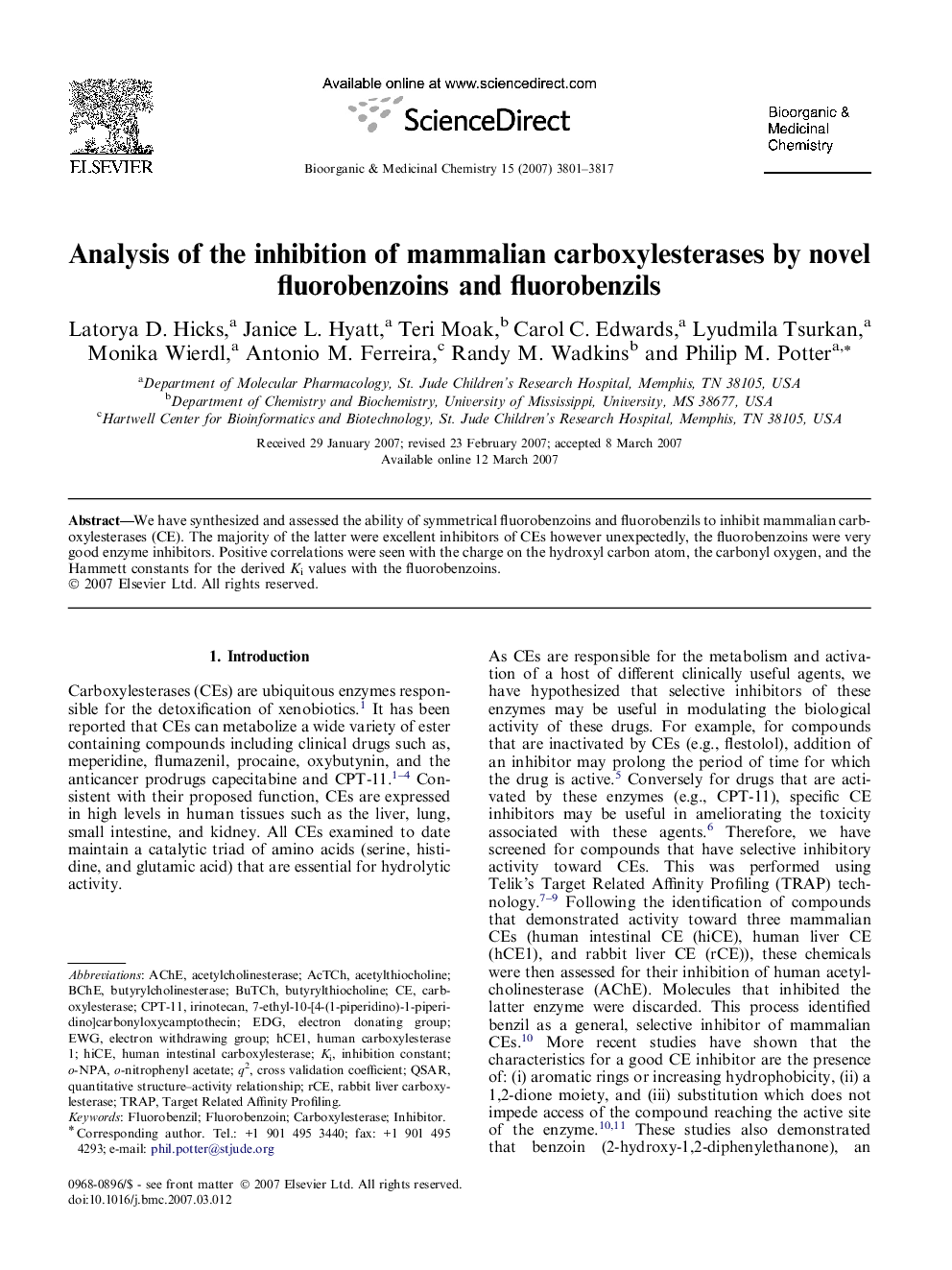 Analysis of the inhibition of mammalian carboxylesterases by novel fluorobenzoins and fluorobenzils