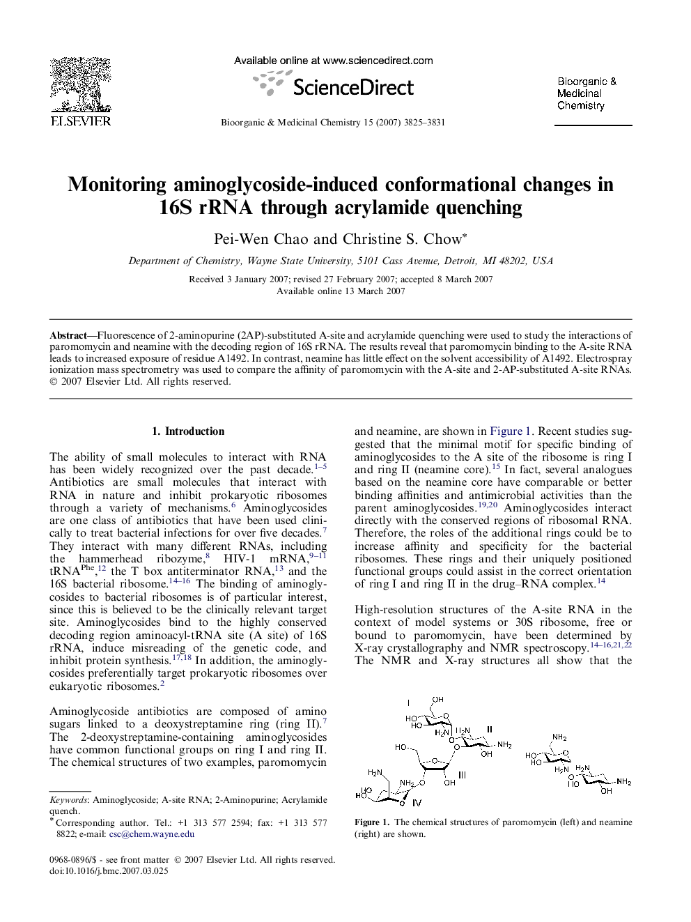 Monitoring aminoglycoside-induced conformational changes in 16S rRNA through acrylamide quenching