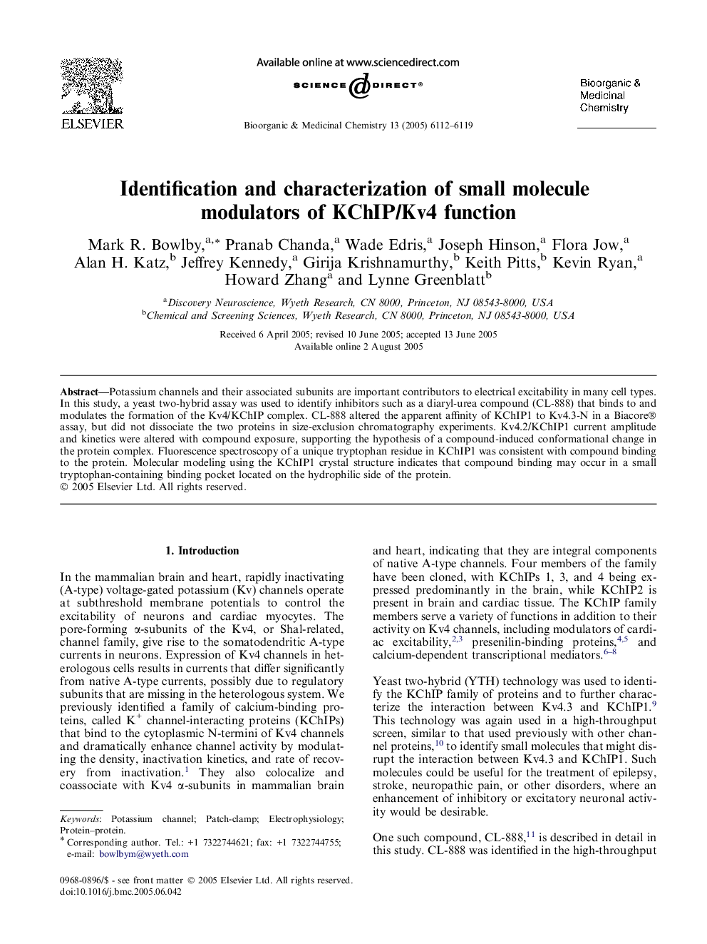 Identification and characterization of small molecule modulators of KChIP/Kv4 function