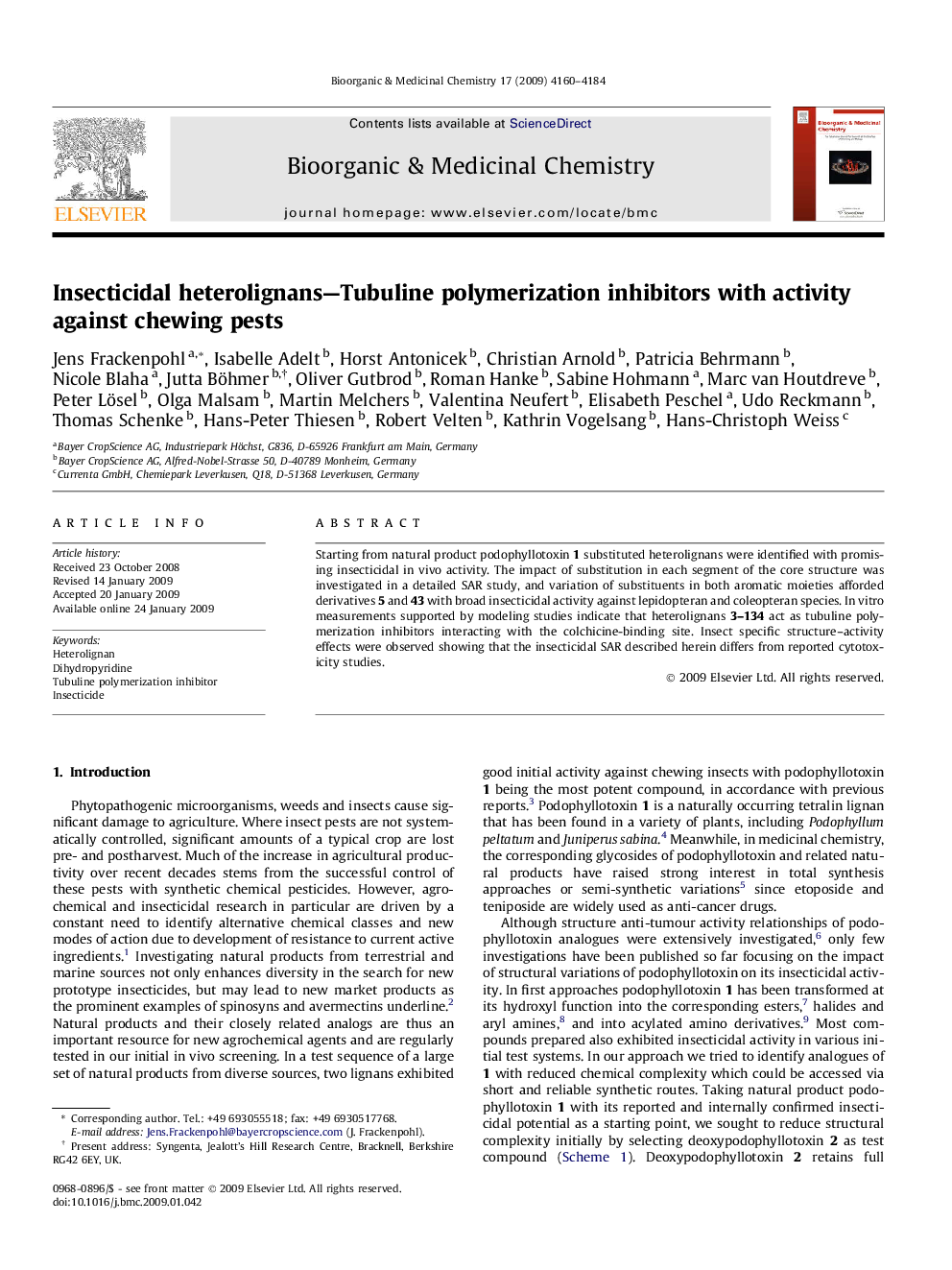 Insecticidal heterolignans—Tubuline polymerization inhibitors with activity against chewing pests