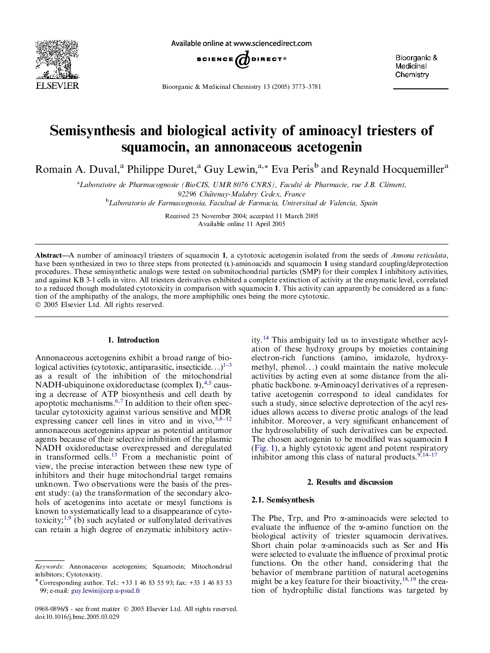 Semisynthesis and biological activity of aminoacyl triesters of squamocin, an annonaceous acetogenin