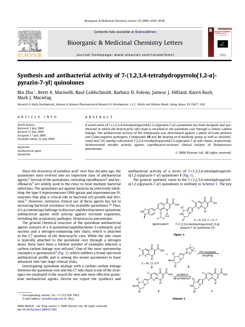 Synthesis and antibacterial activity of 7-(1,2,3,4-tetrahydropyrrolo[1,2-a]pyrazin-7-yl) quinolones