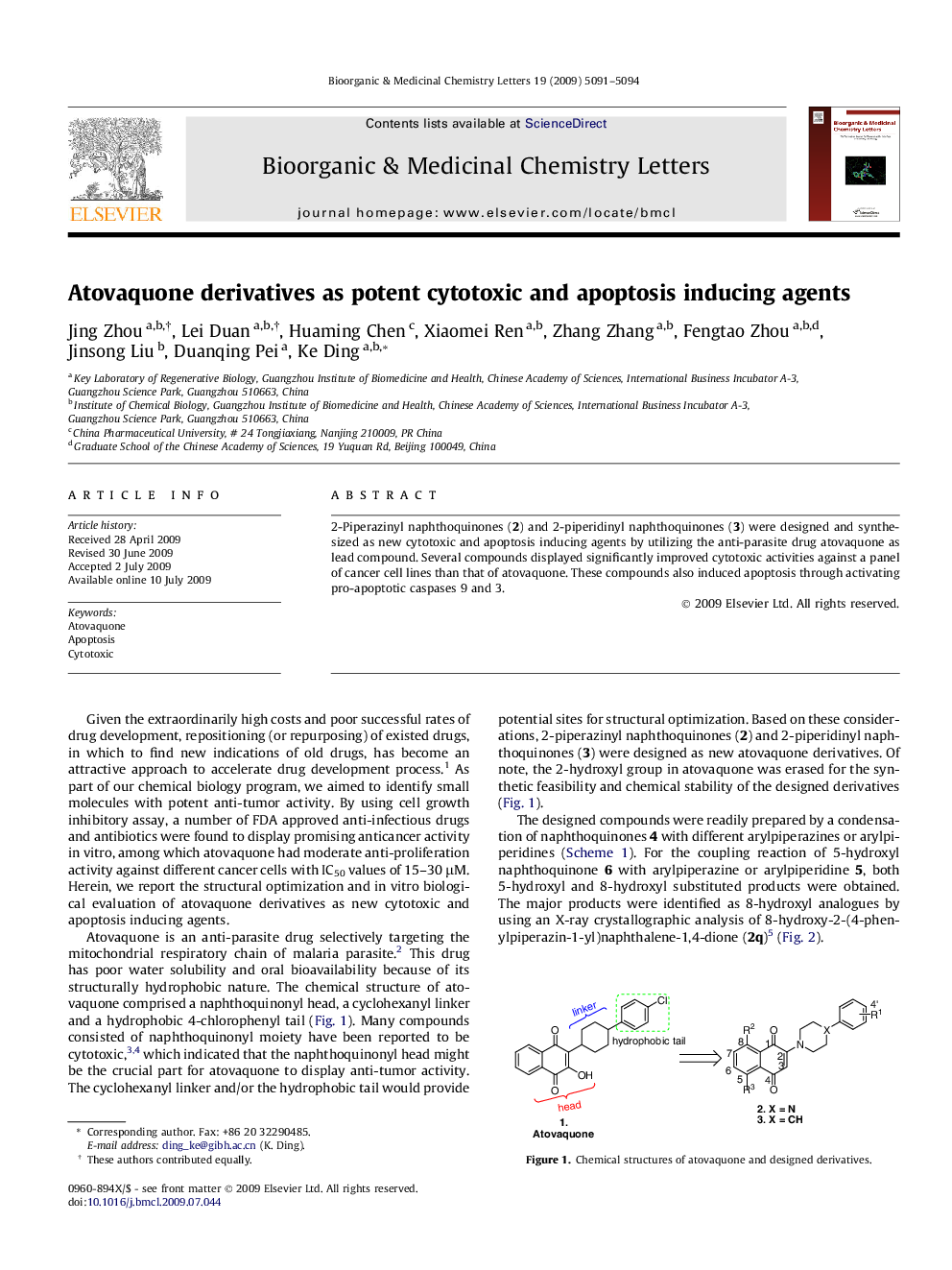 Atovaquone derivatives as potent cytotoxic and apoptosis inducing agents