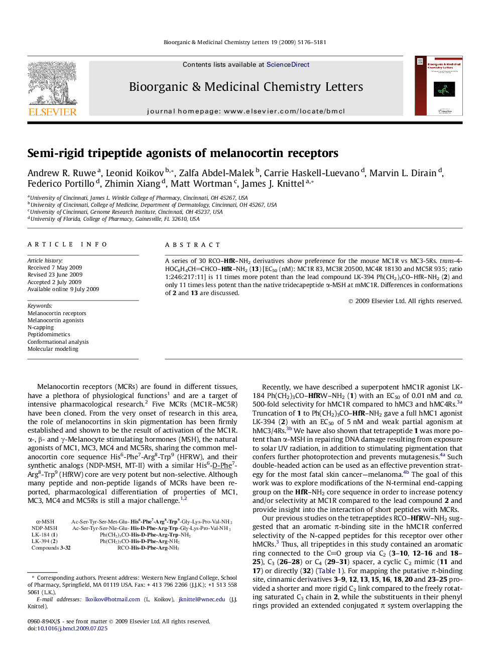 Semi-rigid tripeptide agonists of melanocortin receptors