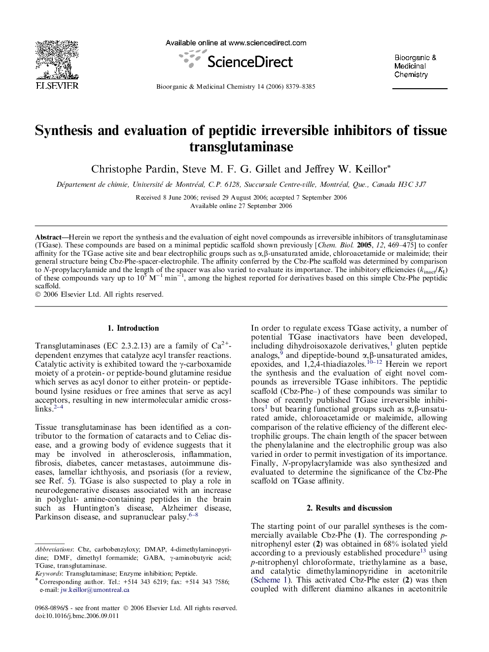 Synthesis and evaluation of peptidic irreversible inhibitors of tissue transglutaminase