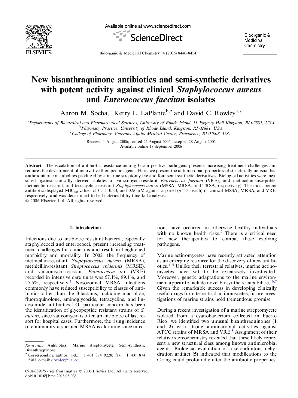 New bisanthraquinone antibiotics and semi-synthetic derivatives with potent activity against clinical Staphylococcus aureus and Enterococcus faecium isolates