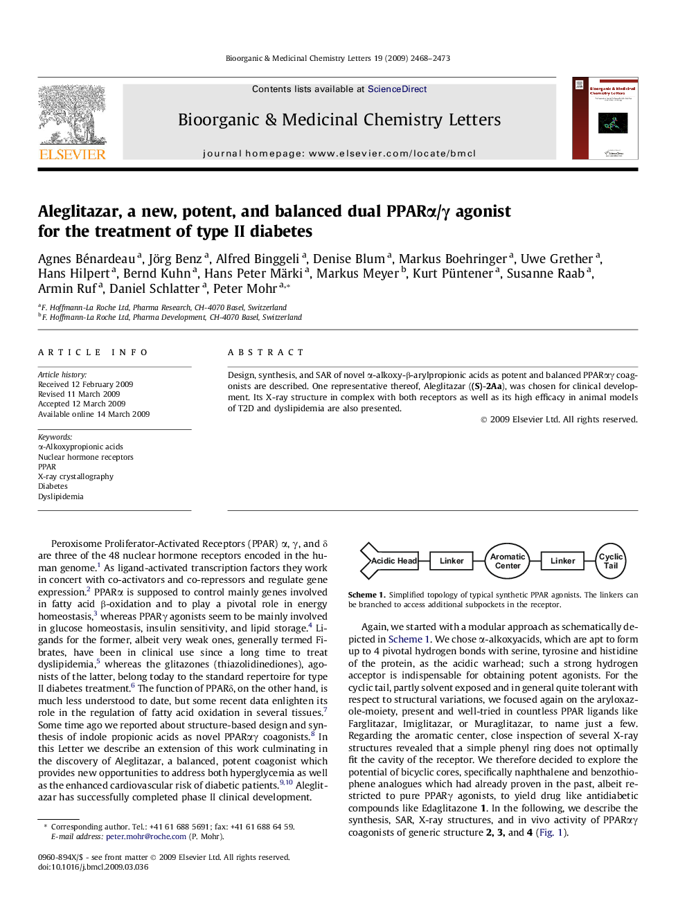 Aleglitazar, a new, potent, and balanced dual PPARα/γ agonist for the treatment of type II diabetes