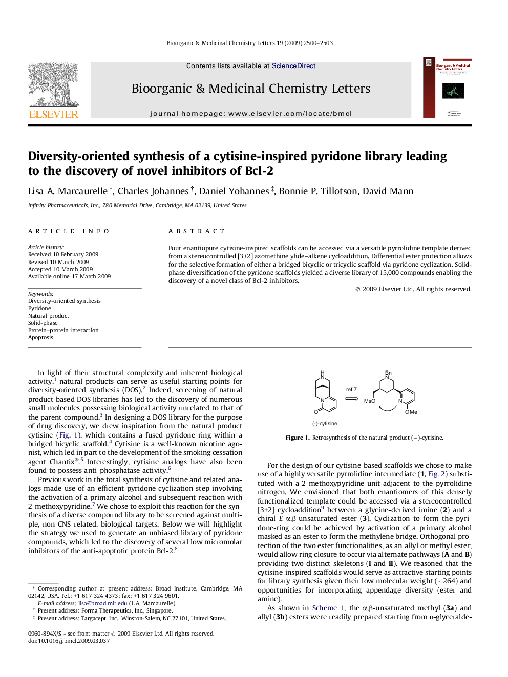 Diversity-oriented synthesis of a cytisine-inspired pyridone library leading to the discovery of novel inhibitors of Bcl-2