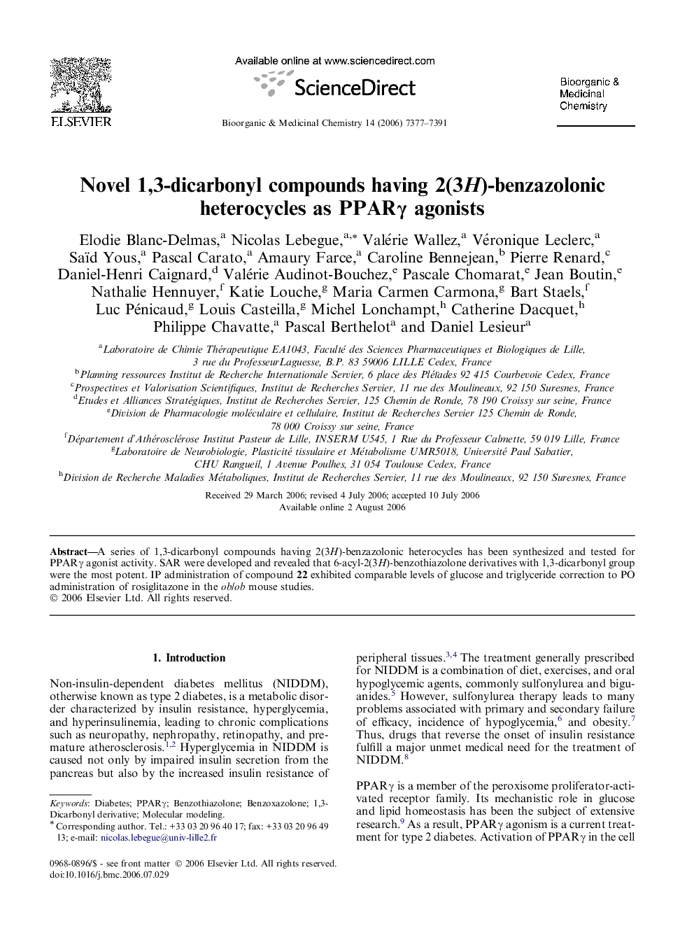 Novel 1,3-dicarbonyl compounds having 2(3H)-benzazolonic heterocycles as PPARγ agonists