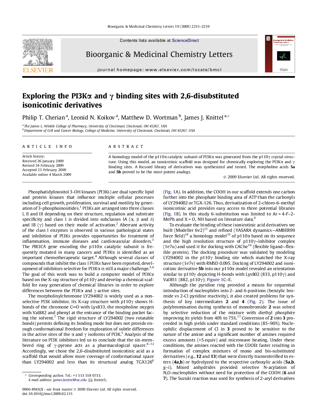 Exploring the PI3Kα and γ binding sites with 2,6-disubstituted isonicotinic derivatives