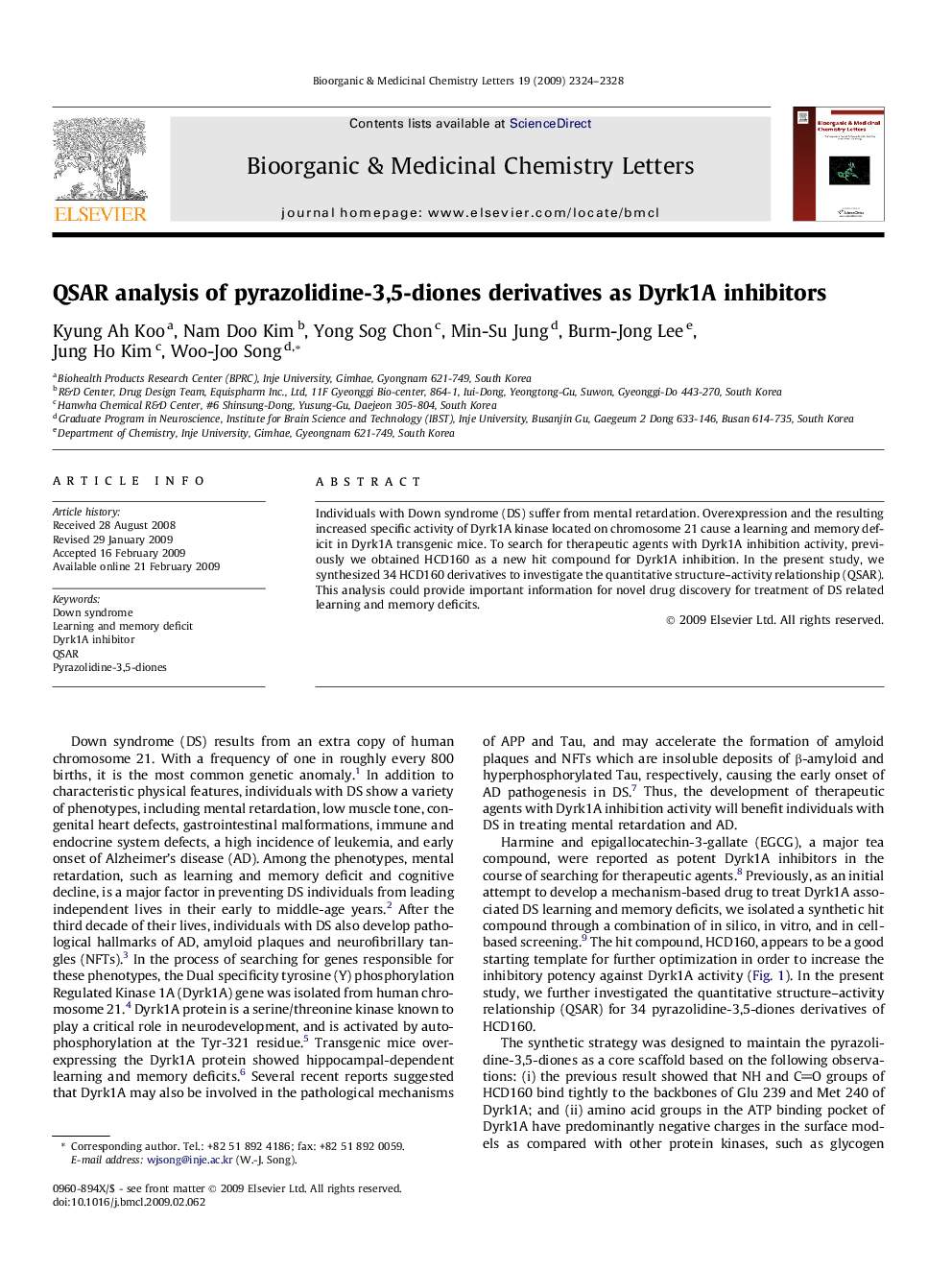 QSAR analysis of pyrazolidine-3,5-diones derivatives as Dyrk1A inhibitors