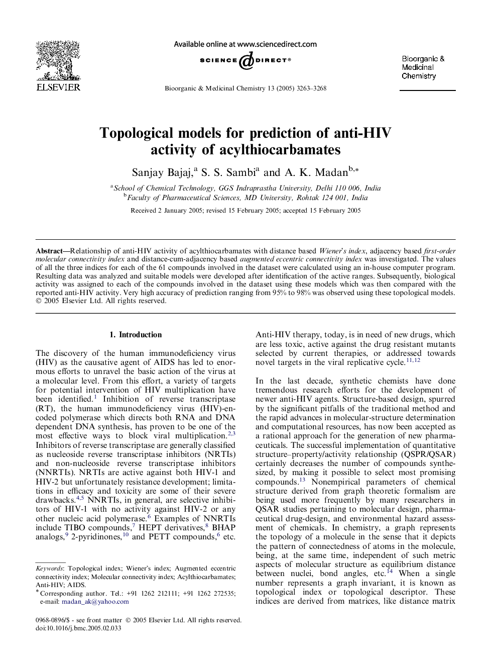 Topological models for prediction of anti-HIV activity of acylthiocarbamates