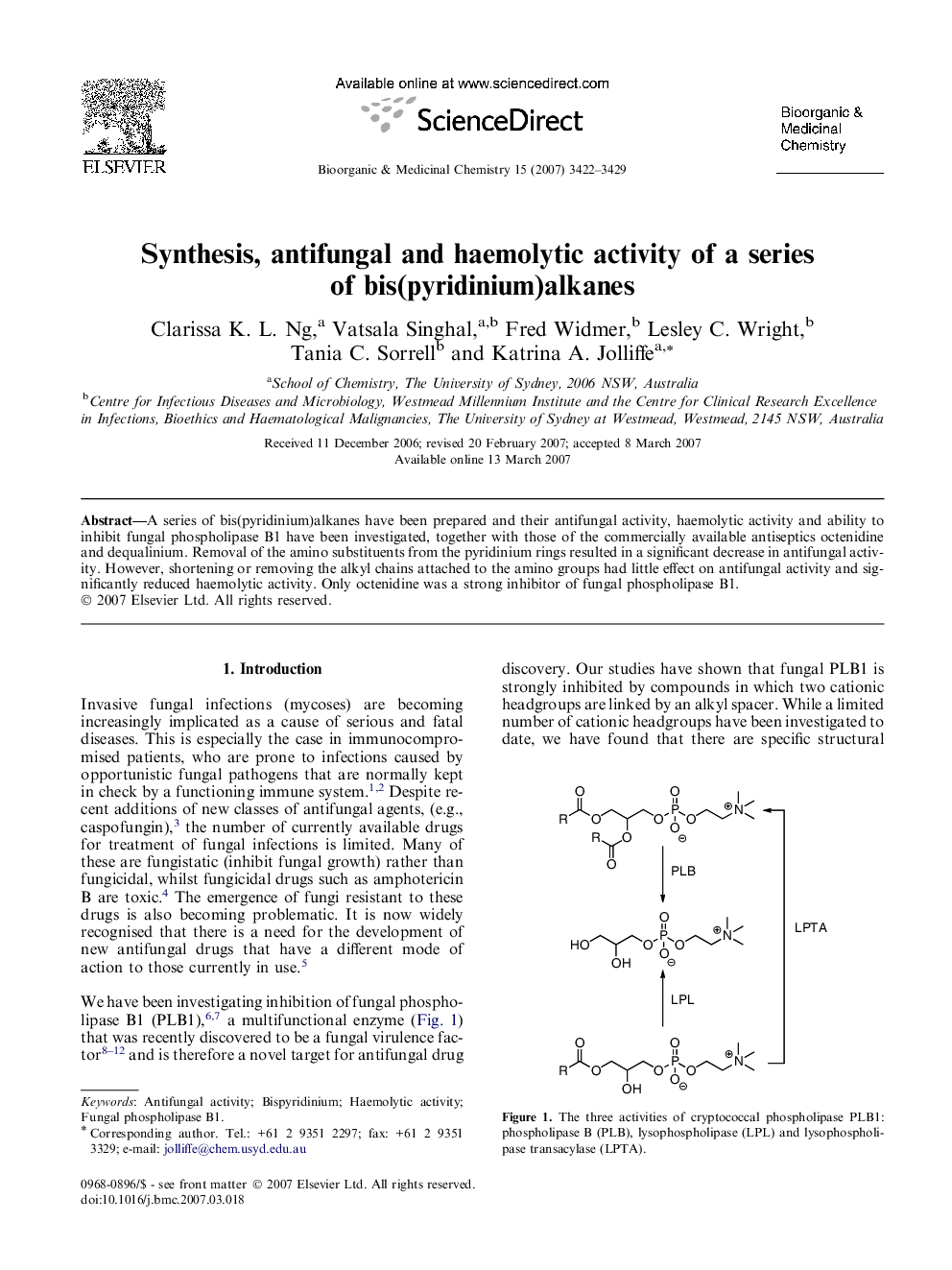 عکس صفحه اول مقاله: Synthesis, antifungal and haemolytic activity of a series of bis(pyridinium)alkanes Synthesis, antifungal and haemolytic activity of a series of bis(pyridinium)alkanes