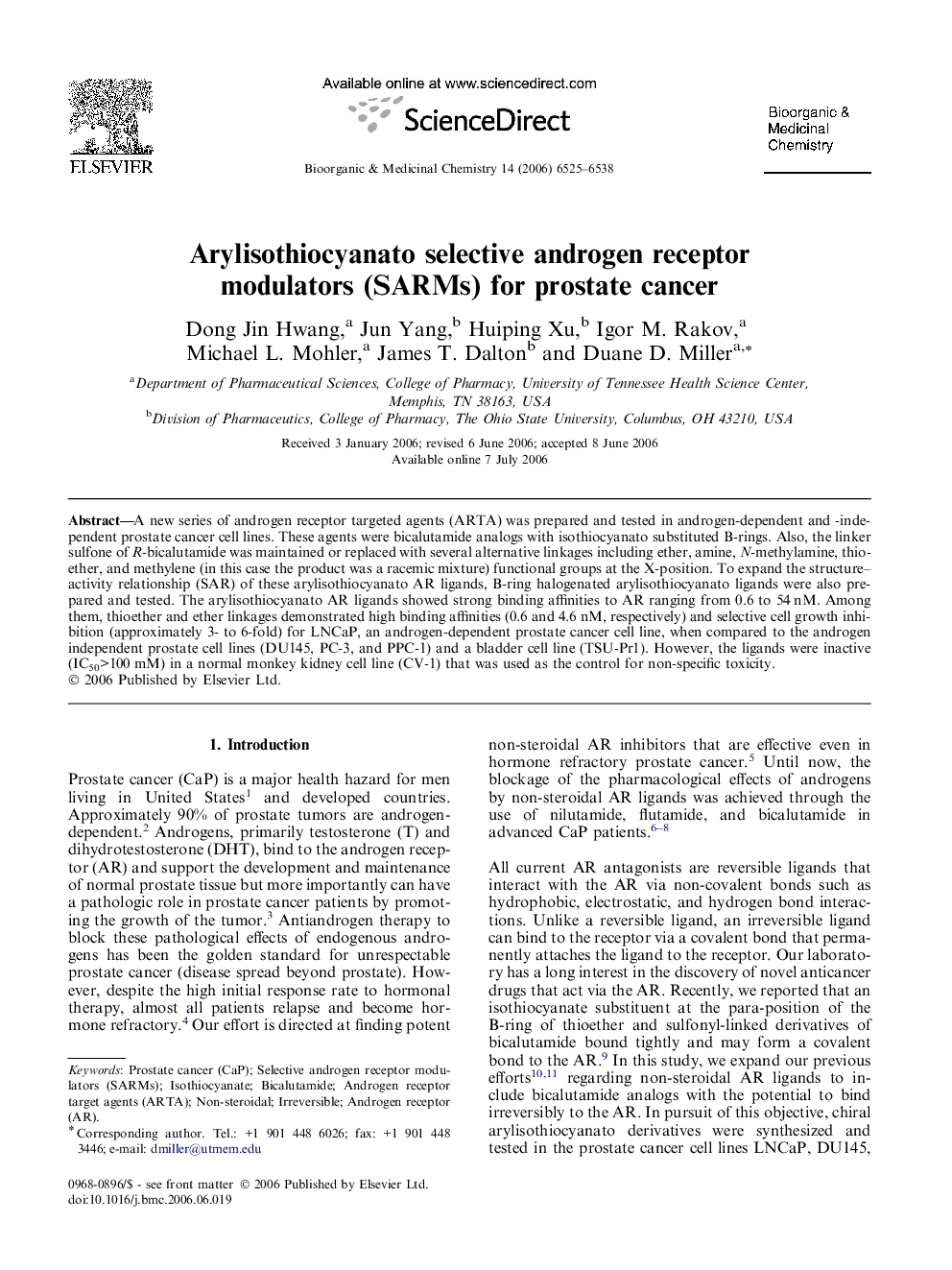 Arylisothiocyanato selective androgen receptor modulators (SARMs) for prostate cancer