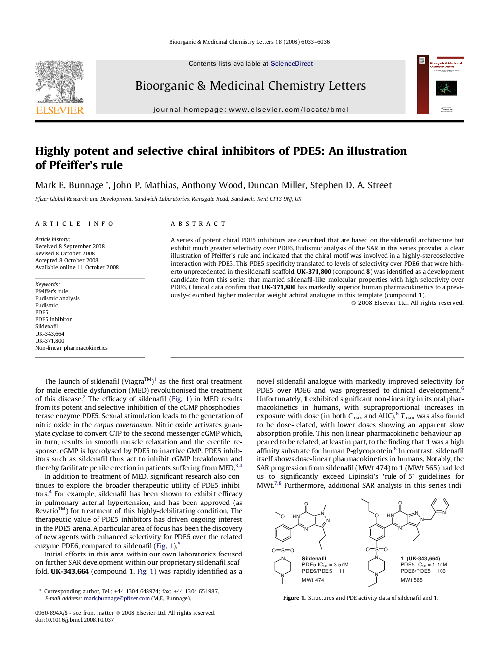 Highly potent and selective chiral inhibitors of PDE5: An illustration of Pfeiffer’s rule