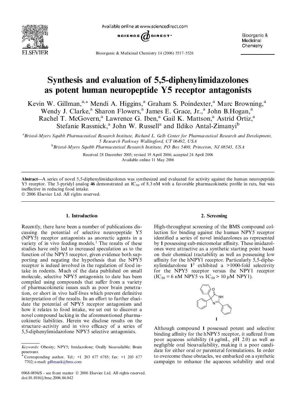 Synthesis and evaluation of 5,5-diphenylimidazolones as potent human neuropeptide Y5 receptor antagonists