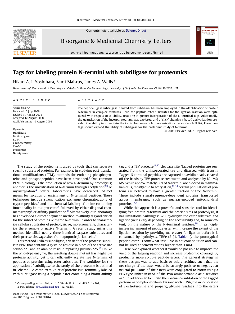 Tags for labeling protein N-termini with subtiligase for proteomics