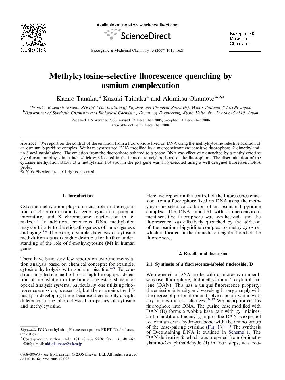 Methylcytosine-selective fluorescence quenching by osmium complexation